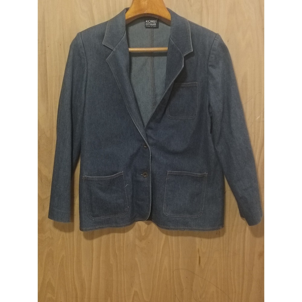 Vintage Koret City Blues Denim Blazer Jacket Dark Wash Made in USA Blue L